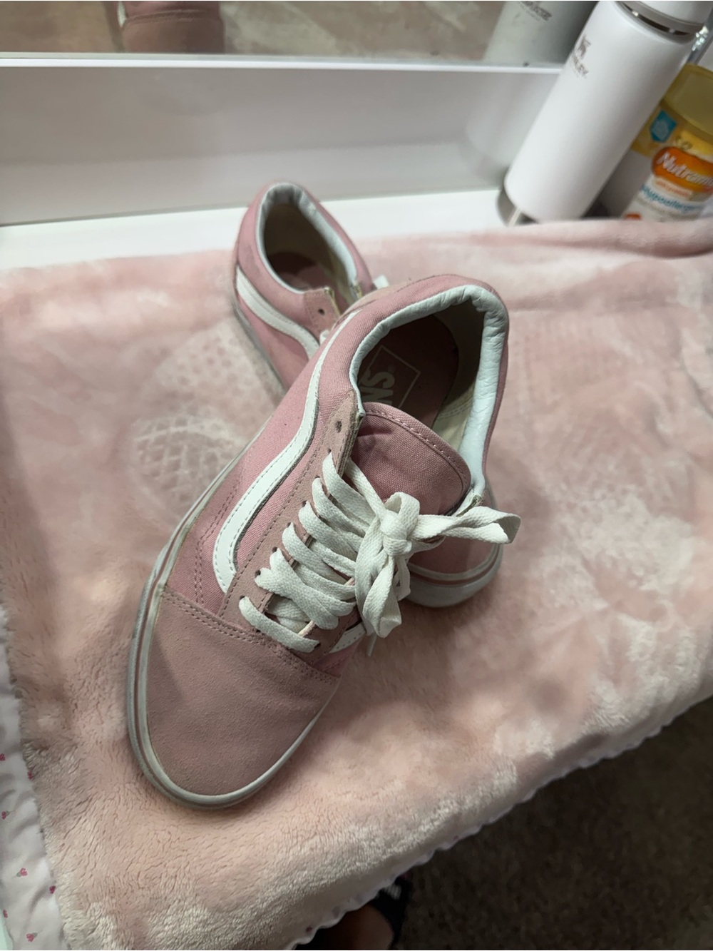 Vans Old Skool Low-Top Sneakers in Light Pink and White